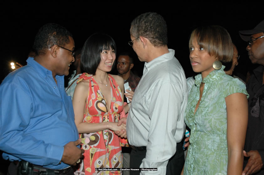 The Hon. Orette Bruce Goldwin, M.P., Prime Minister of Jamaica, Minister of Tourism, Hon. Edmund Bartlett, and Director of Tourism, Basil Smith at the Air Jamaica Jazz and Blues Festival 2008 The Art of Music - Thrusday, January 24, 2008 - Air Jamaica Jazz & Blues 2008 The Art of Music venue at the Aqaueduct on Rose Hall Resort & Counrty Club, Montego Bay, St. James, Jamaica W.I. - Thursday, January 24 - Saturday, January 26, 2008 - Photographs by Net2Market.com - Claudine Housen & Barry J. Hough Sr, Photographers - Negril Travel Guide, Negril Jamaica WI - http://www.negriltravelguide.com - info@negriltravelguide.com...!